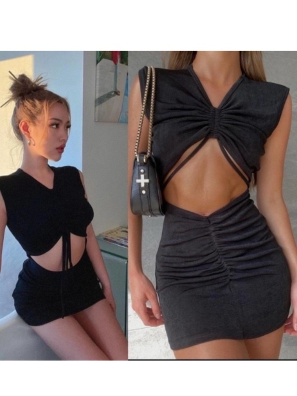 With Jean Dress Roxy Cut Out Ruched Mini in Black